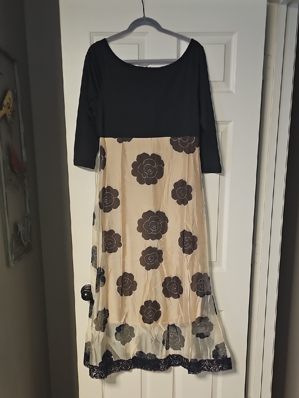 Baltic Born Black Top Cream Floral Midi Dress